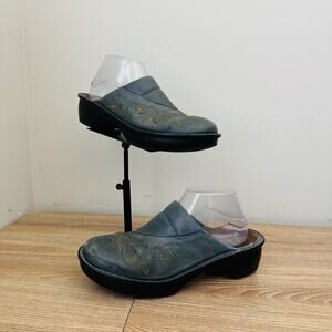 Naot Blue Leather Floral Mules Women’s Size 9